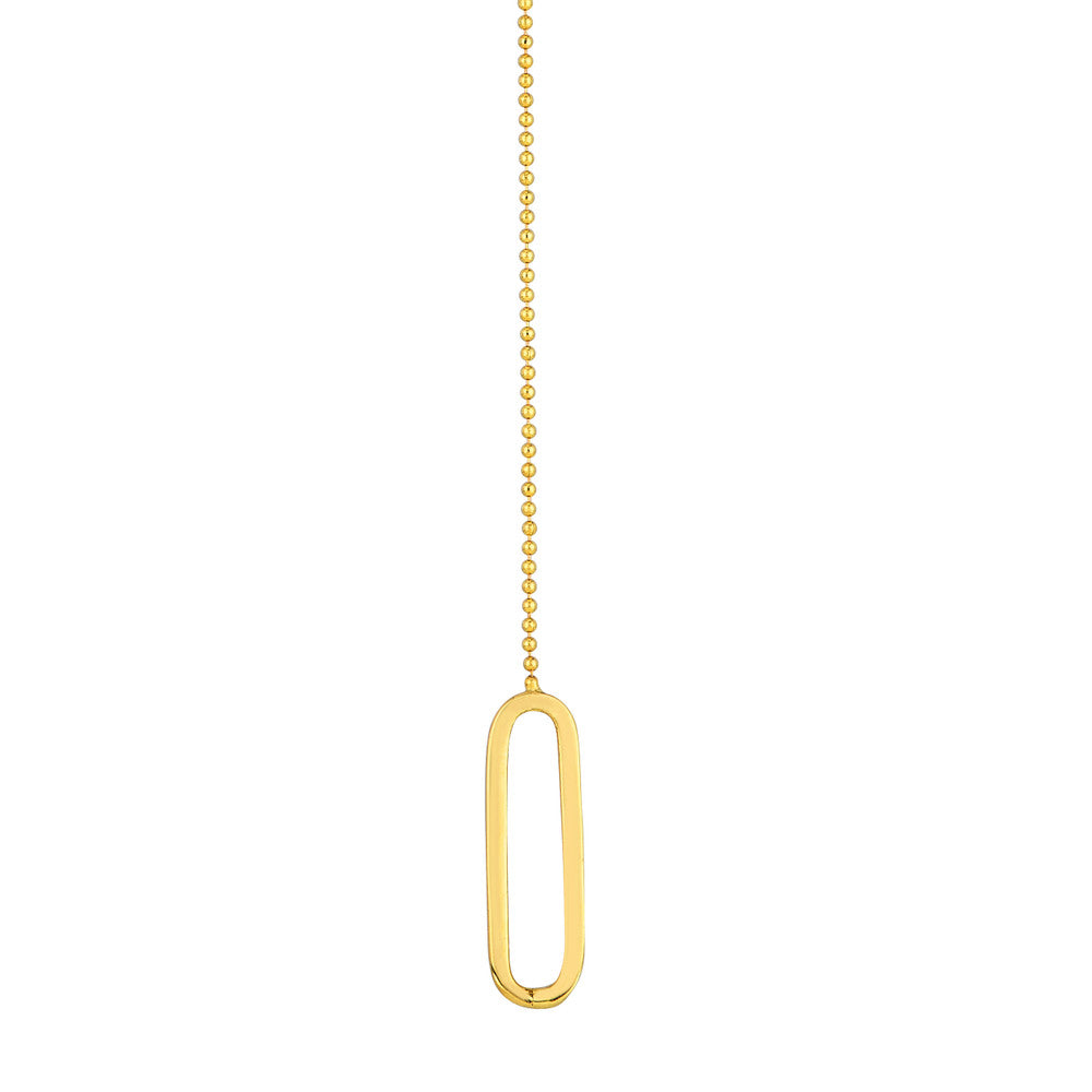 14K Yellow Gold Y Bead Chain Necklace With Paperclip Details