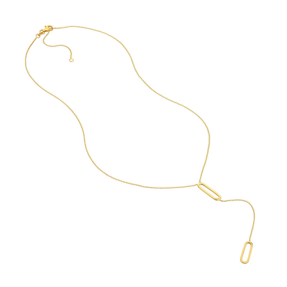 14K Yellow Gold Y Bead Chain Necklace With Paperclip Details