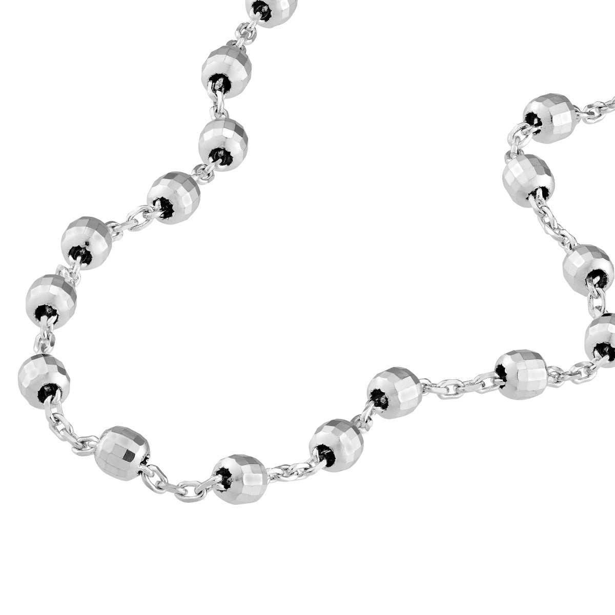 14K White Gold Diamond Cut Bead Bracelet