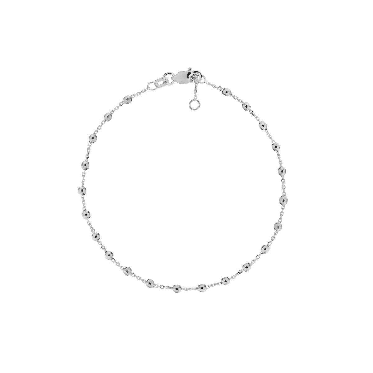 14K White Gold Diamond Cut Bead Bracelet