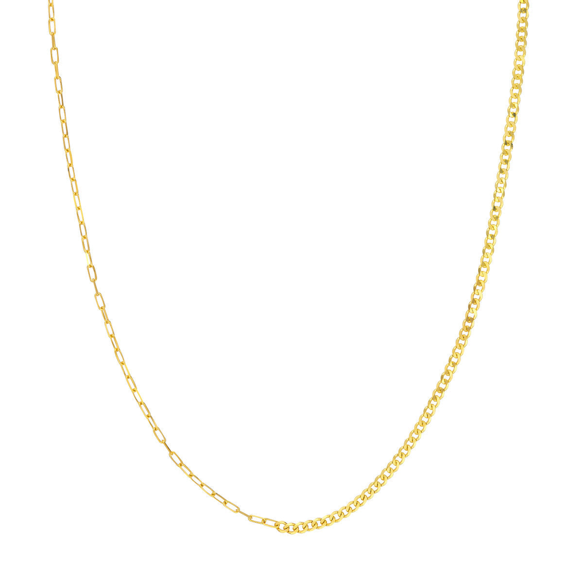 14K Yellow Gold 50/50 Paper Clip and Curb Link Chain Necklace