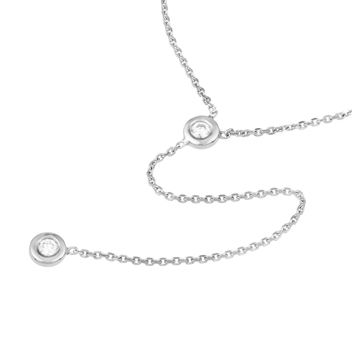 14K White Gold Bezel Diamond Y Necklace