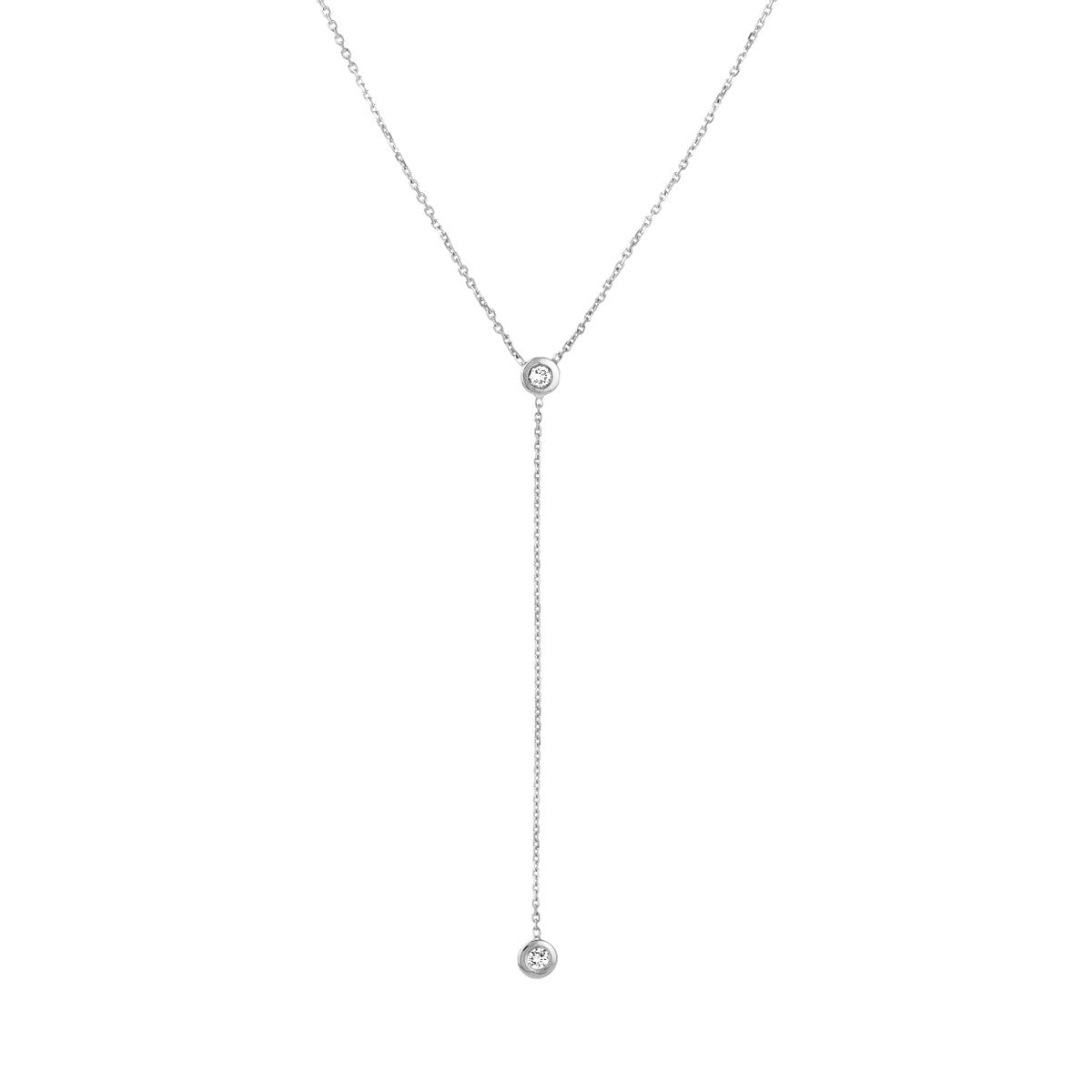 14K White Gold Bezel Diamond Y Necklace