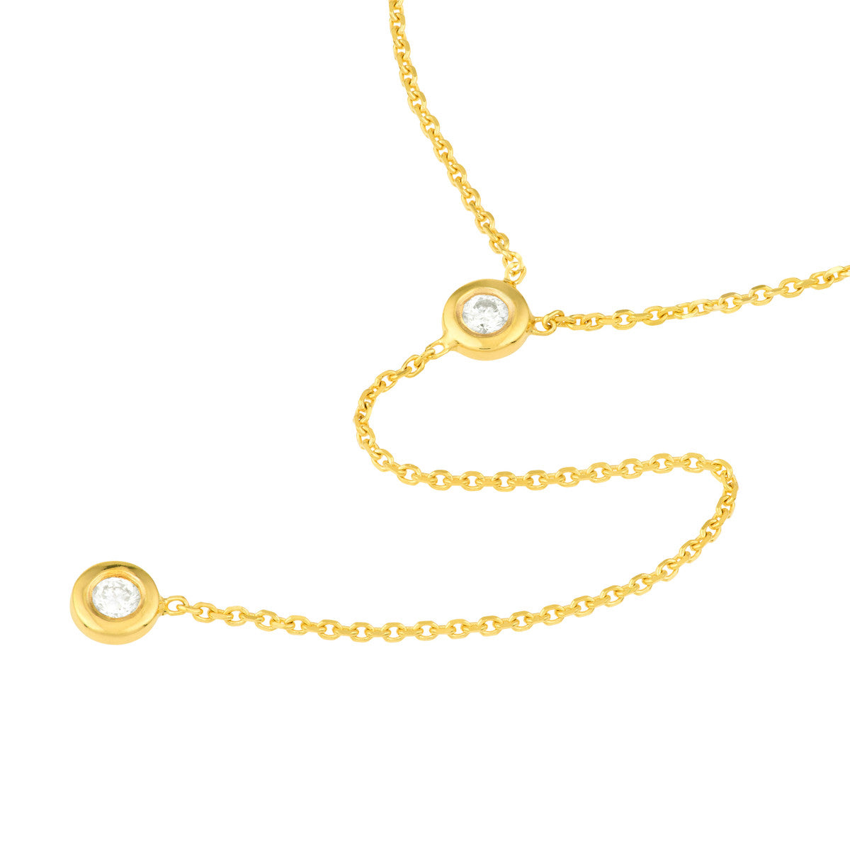 14K Yellow Gold Bezel Diamond Y Necklace