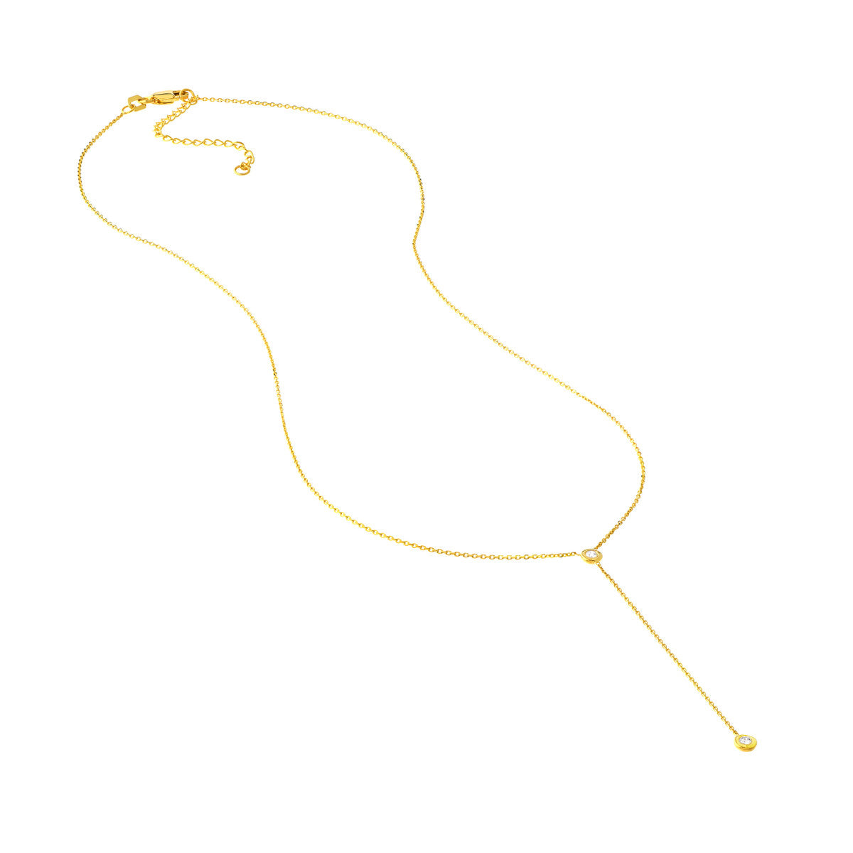 14K Yellow Gold Bezel Diamond Y Necklace