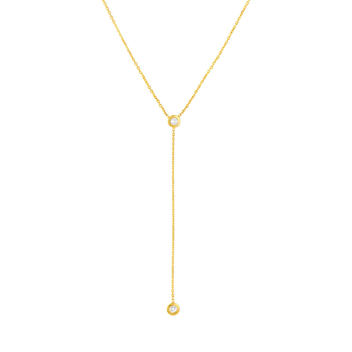 14K Yellow Gold Bezel Diamond Y Necklace