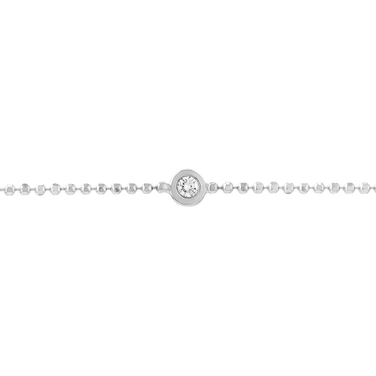 14K White Gold Bead Chain Bezel Diamond Bracelet