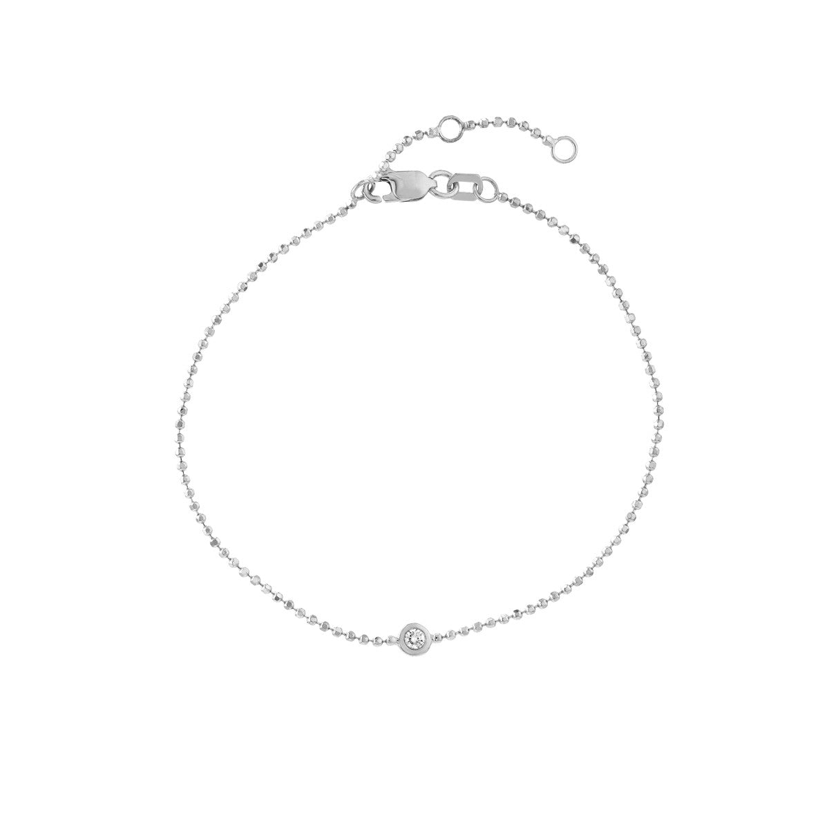 14K White Gold Bead Chain Bezel Diamond Bracelet