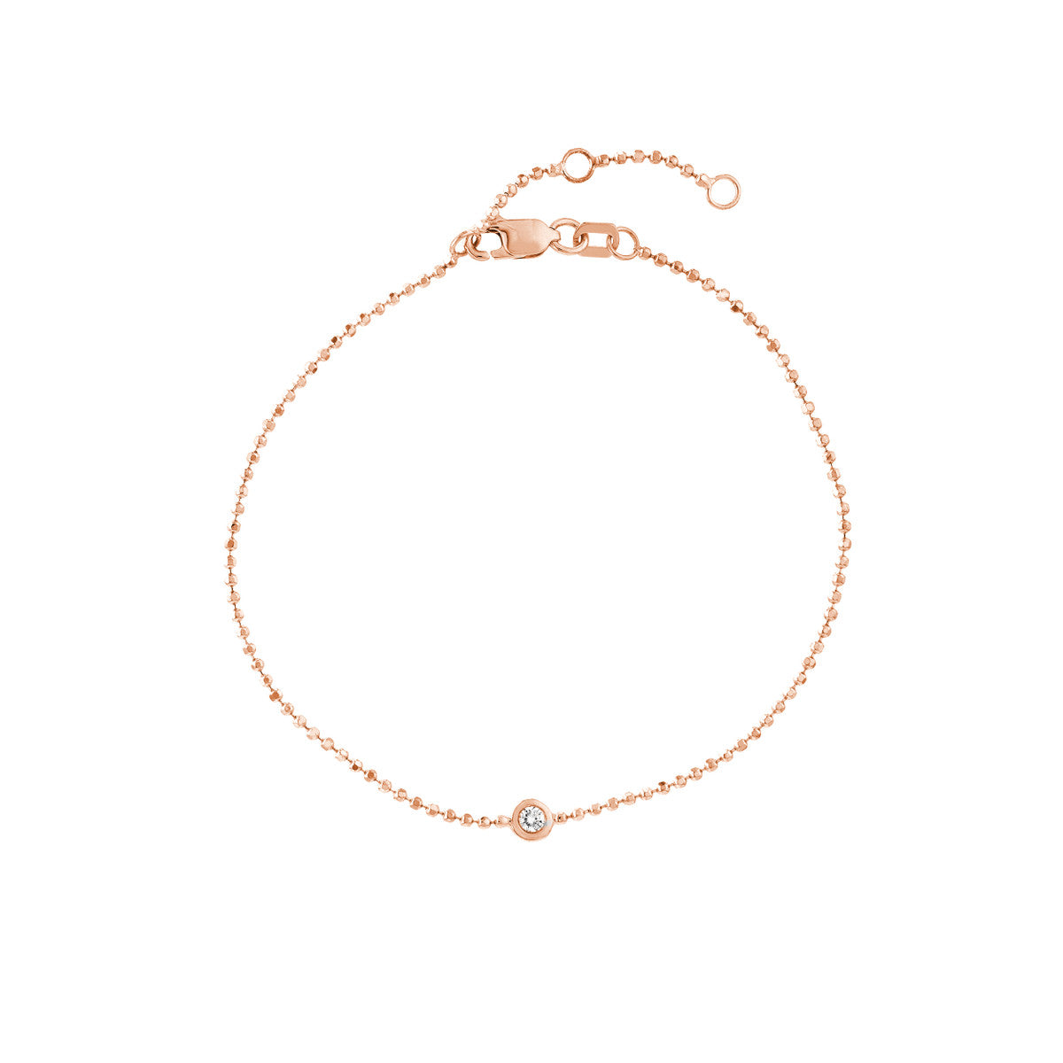 14K Rose Gold Bead Chain Bezel Diamond Bracelet