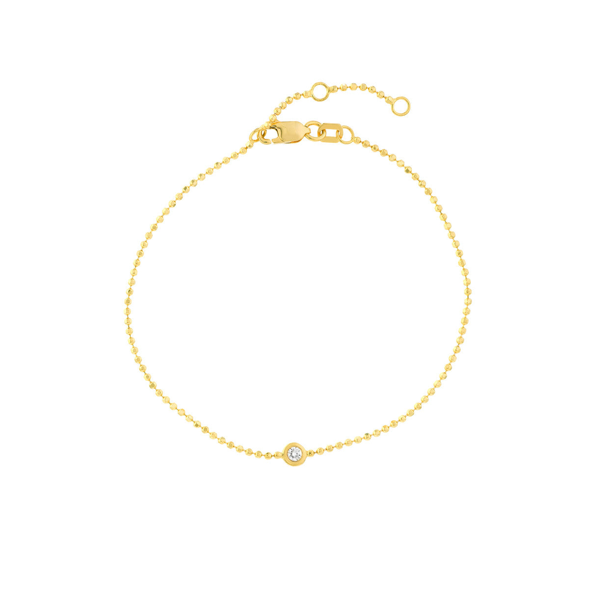 14K Yellow Gold Bead Chain Bezel Diamond Bracelet