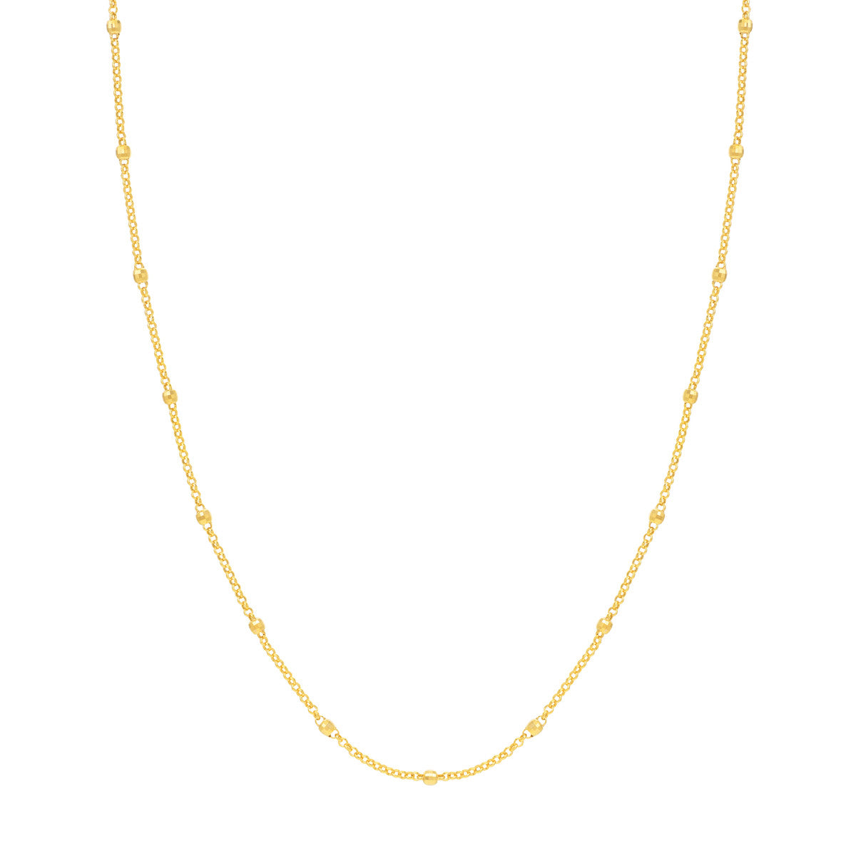 14K Yellow Gold Disco Bead Rolo Chain Necklace