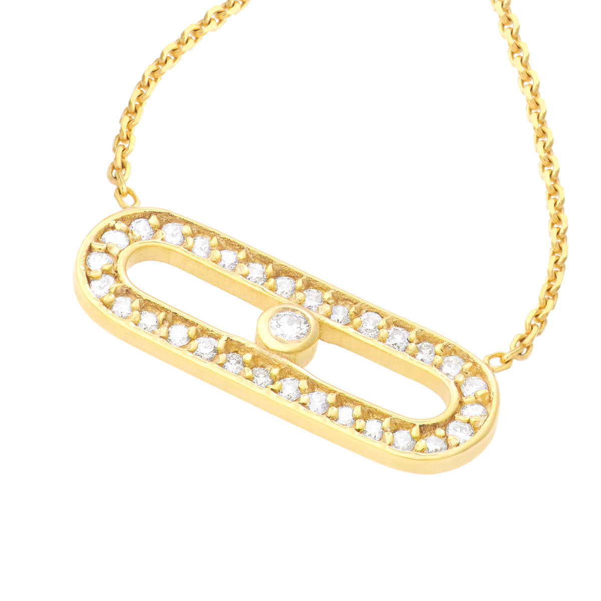 14K yellow gold Single Diamond Paperclip Necklace