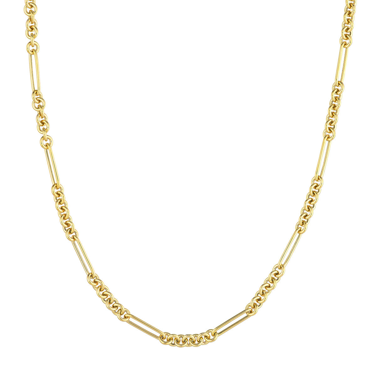 14K Yellow Gold Round and Paperclip Link Necklace