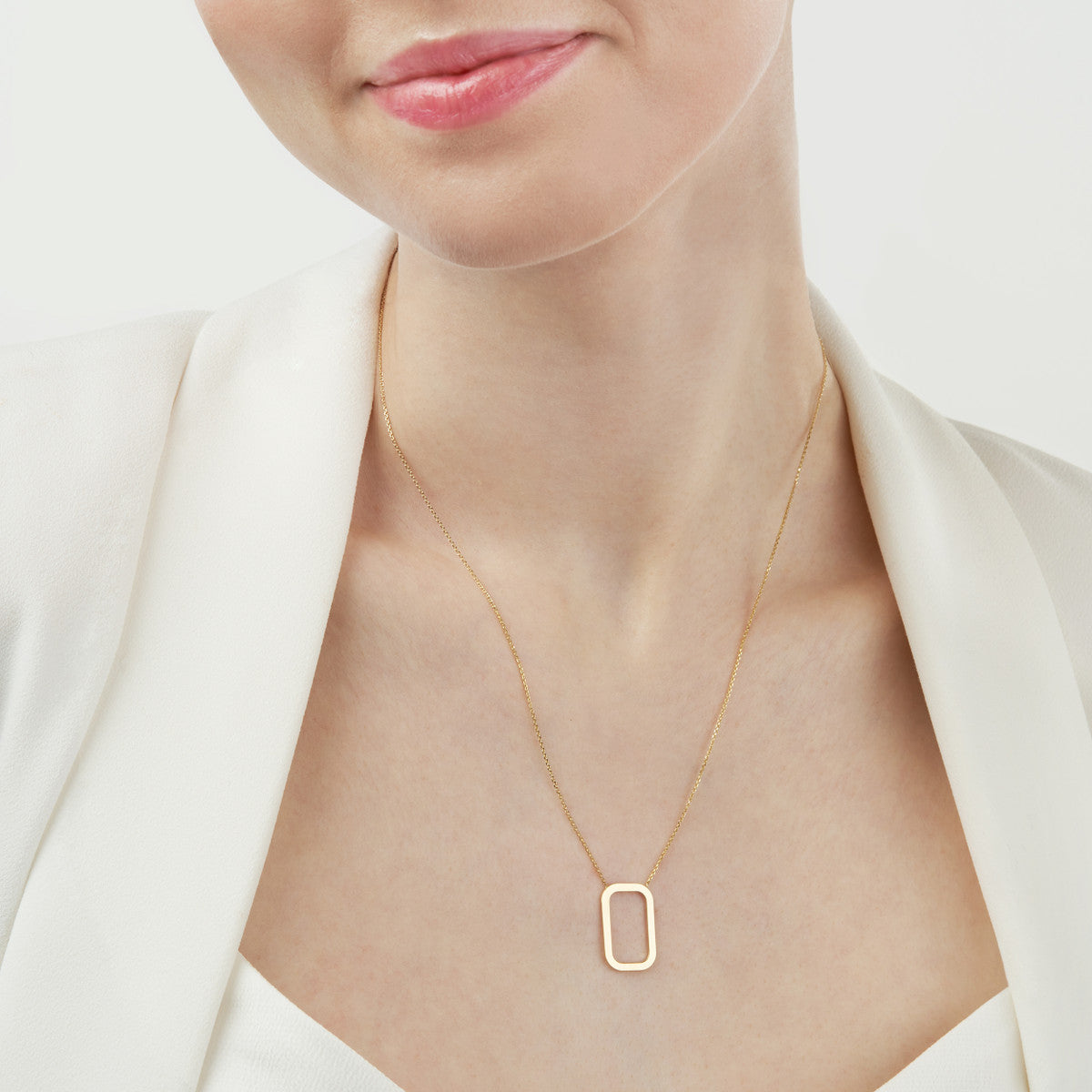 14K Yellow Gold Rectangular Negative Space Necklace