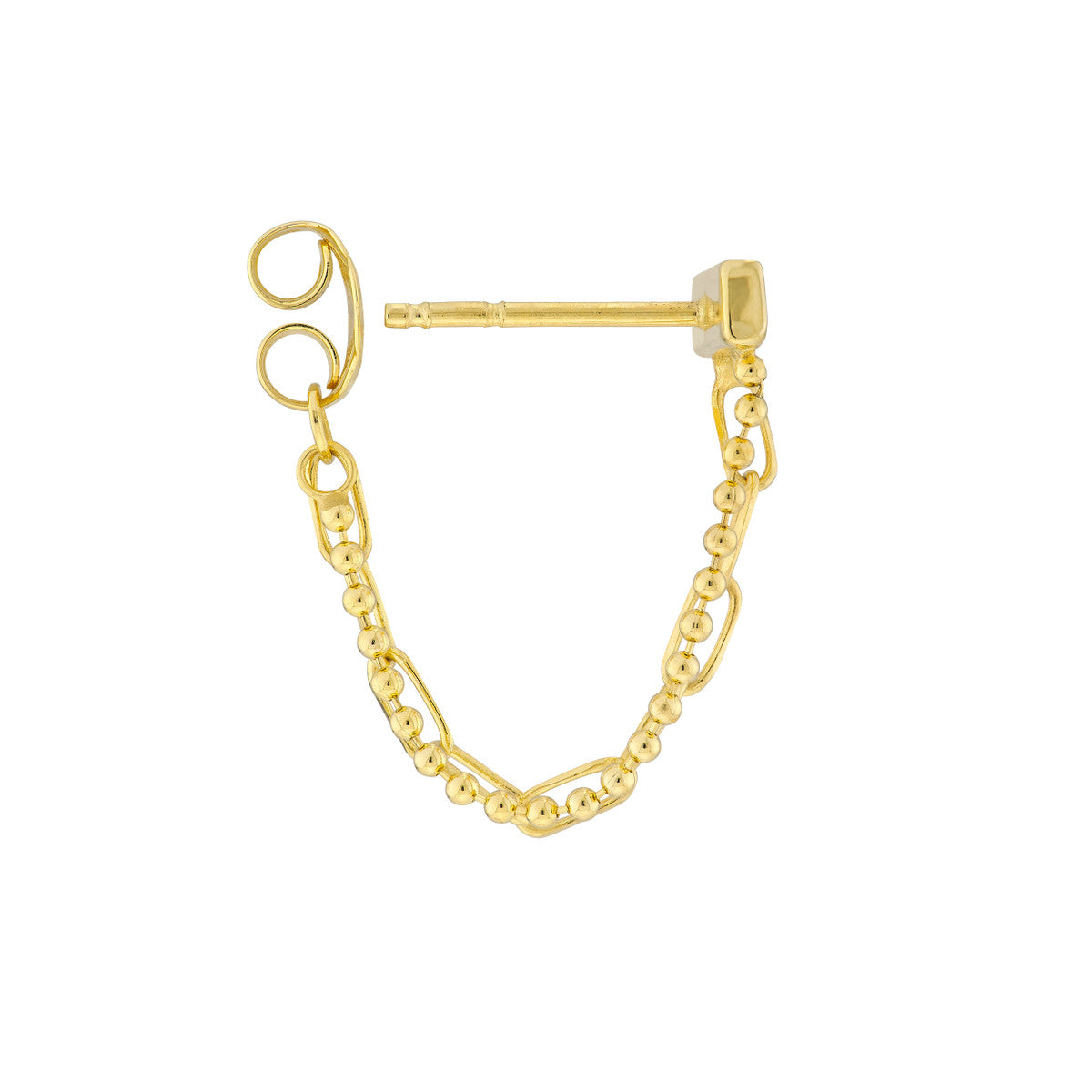 14K Yellow Gold Paperclip and Bead Chain Earrings