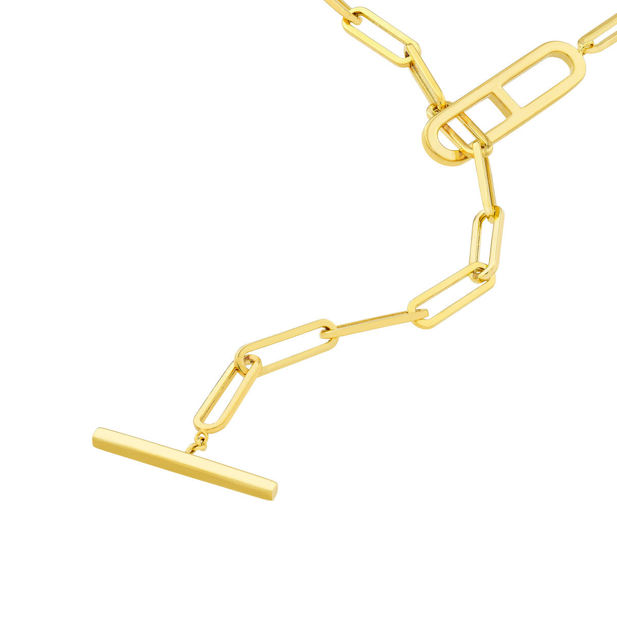 14K Yellow Gold Paperclip Toggle Necklace