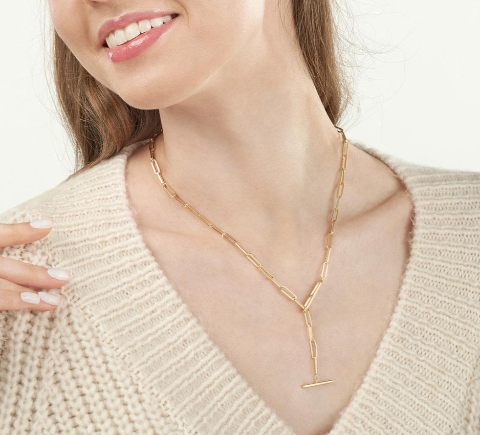 14K Yellow Gold Paperclip Toggle Necklace