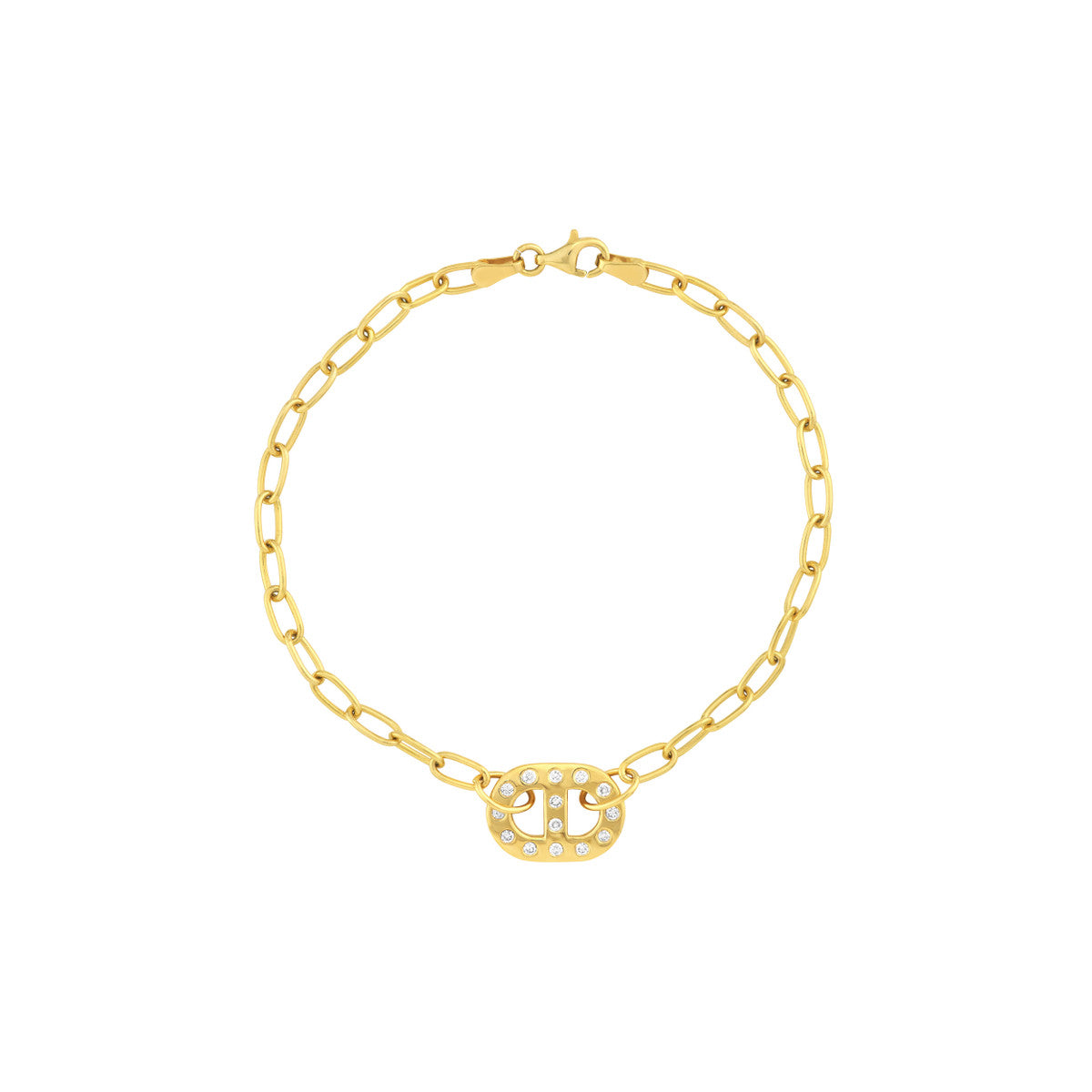 14K Yellow Gold Flat Mariner Diamond Link Bracelet