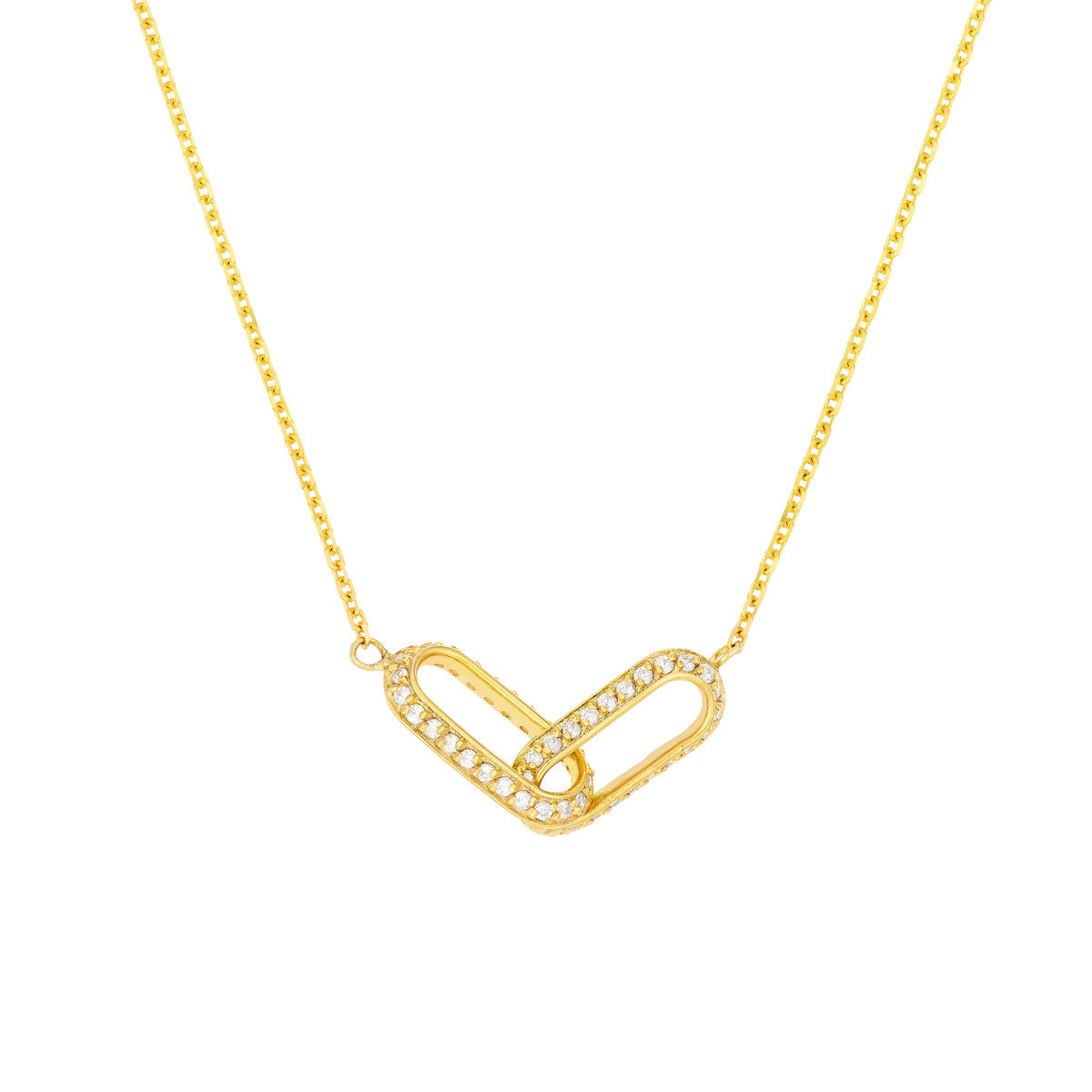 14K Yellow Gold Interlocking Diamond Paperclip Necklace