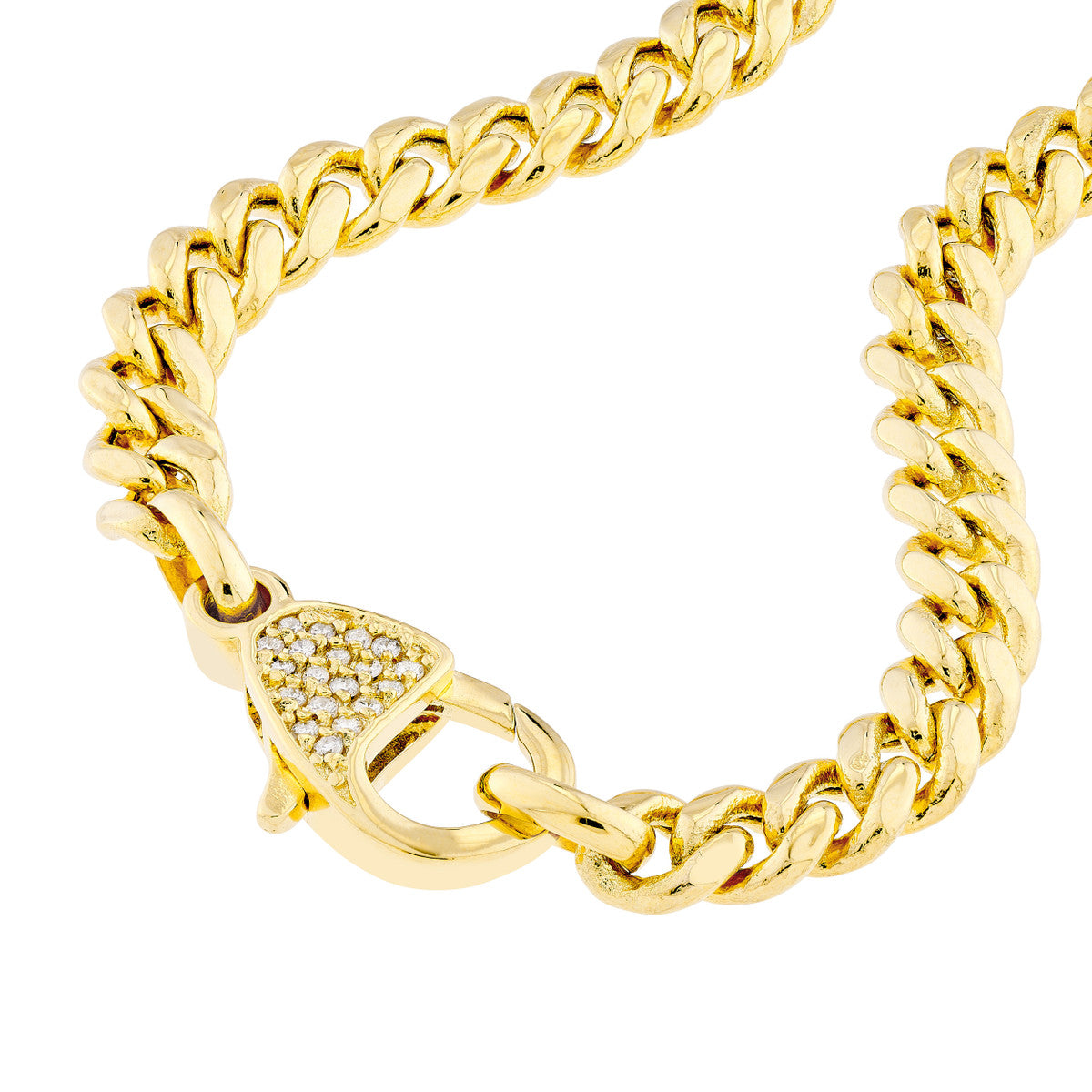 14K Yellow Gold Curb Chain Bracelet with Diamond Pave Statement Clasp