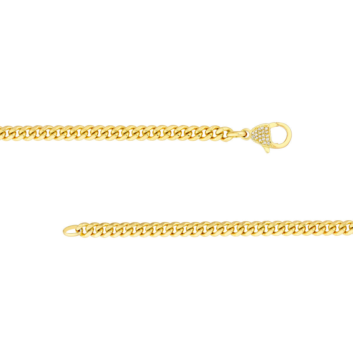 14K Yellow Gold Curb Chain Bracelet with Diamond Pave Statement Clasp