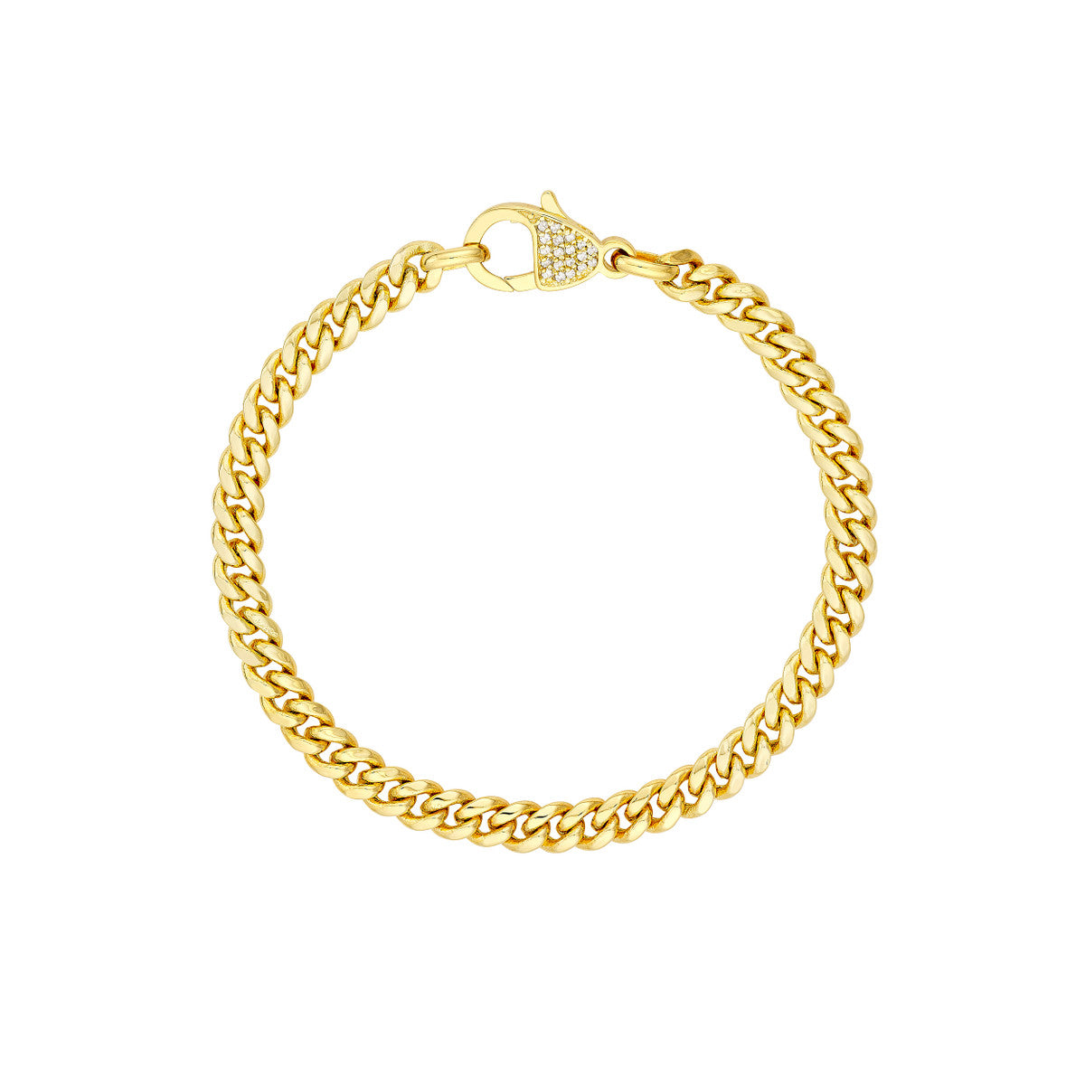 14K Yellow Gold Curb Chain Bracelet with Diamond Pave Statement Clasp