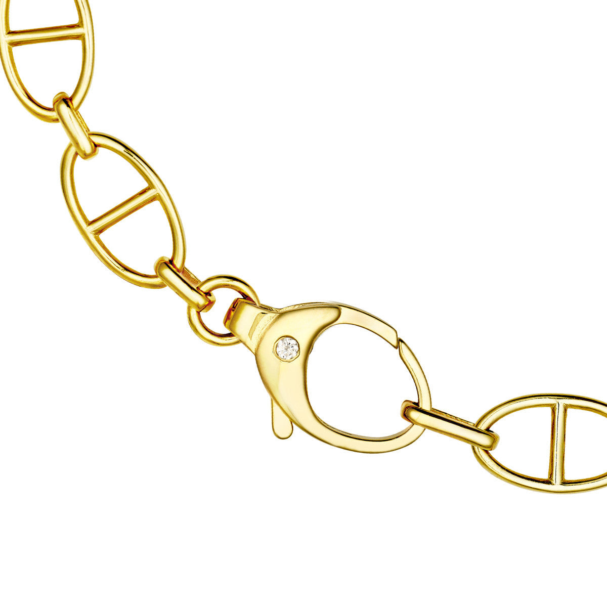 14K Yellow Gold Oval Link Bracelet with Diamond Accent Clasp