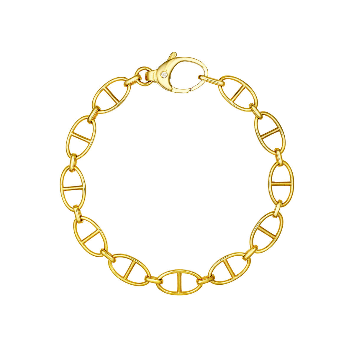 14K Yellow Gold Oval Link Bracelet with Diamond Accent Clasp