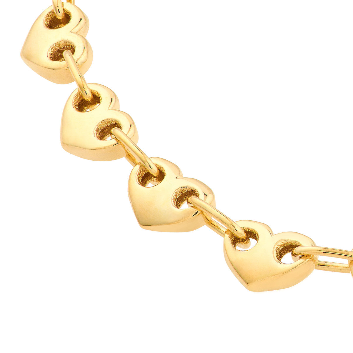 14K Yellow Gold Small Heart Link Chain Bracelet