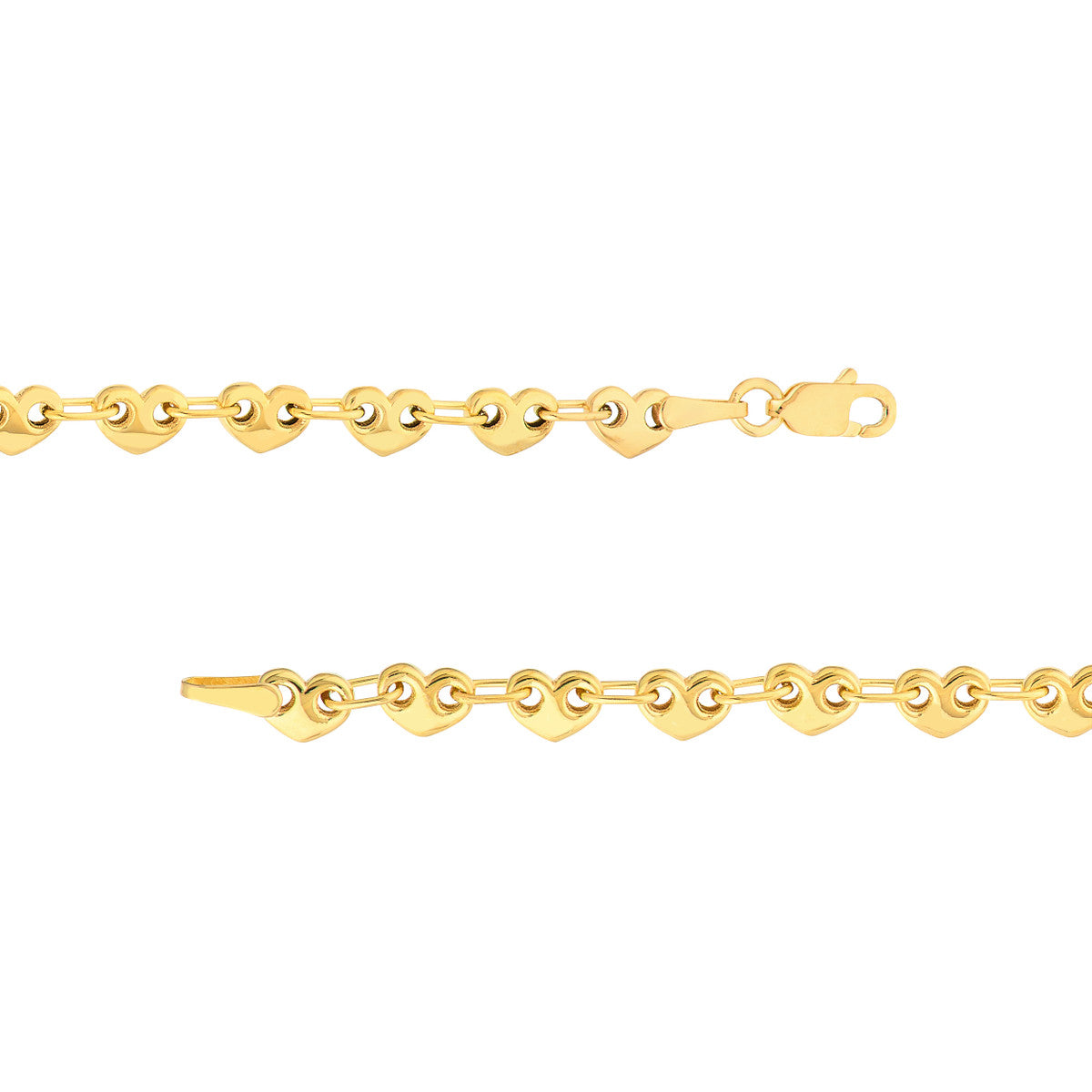 14K Yellow Gold Small Heart Link Chain Bracelet