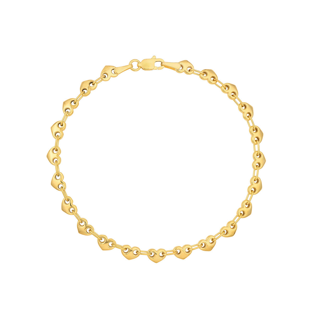 14K Yellow Gold Small Heart Link Chain Bracelet