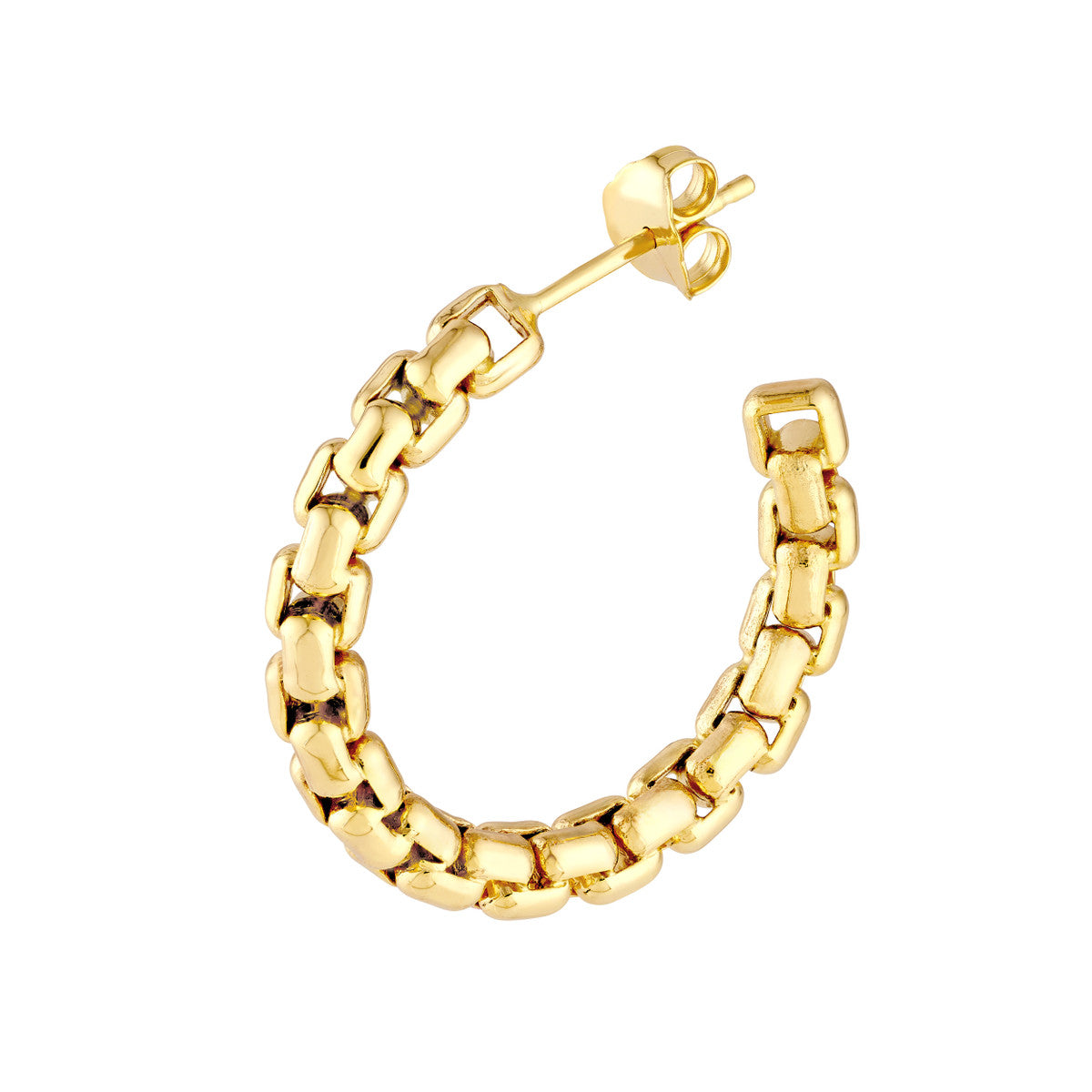 14K Yellow Gold Rounded Box Link Hoop Earrings