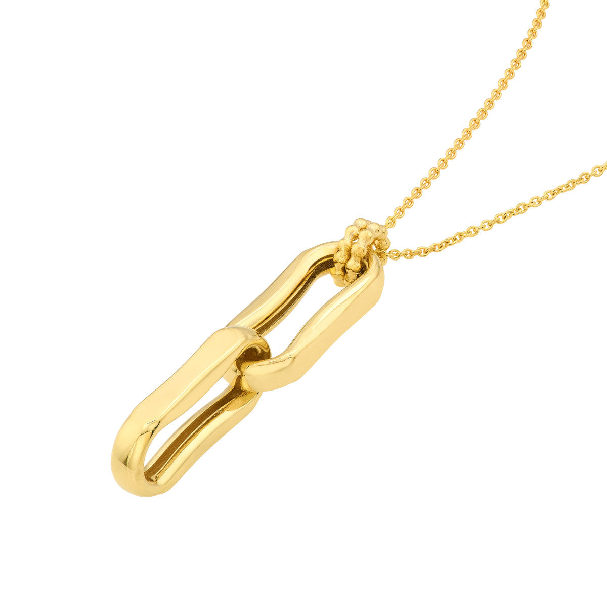 14K Yellow Gold Pinched Oval Link Drop Necklace