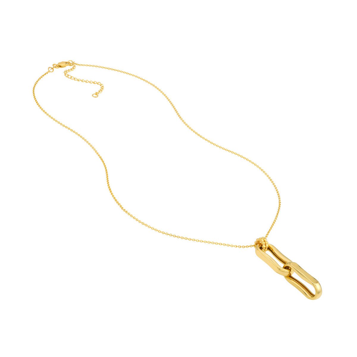 14K Yellow Gold Pinched Oval Link Drop Necklace