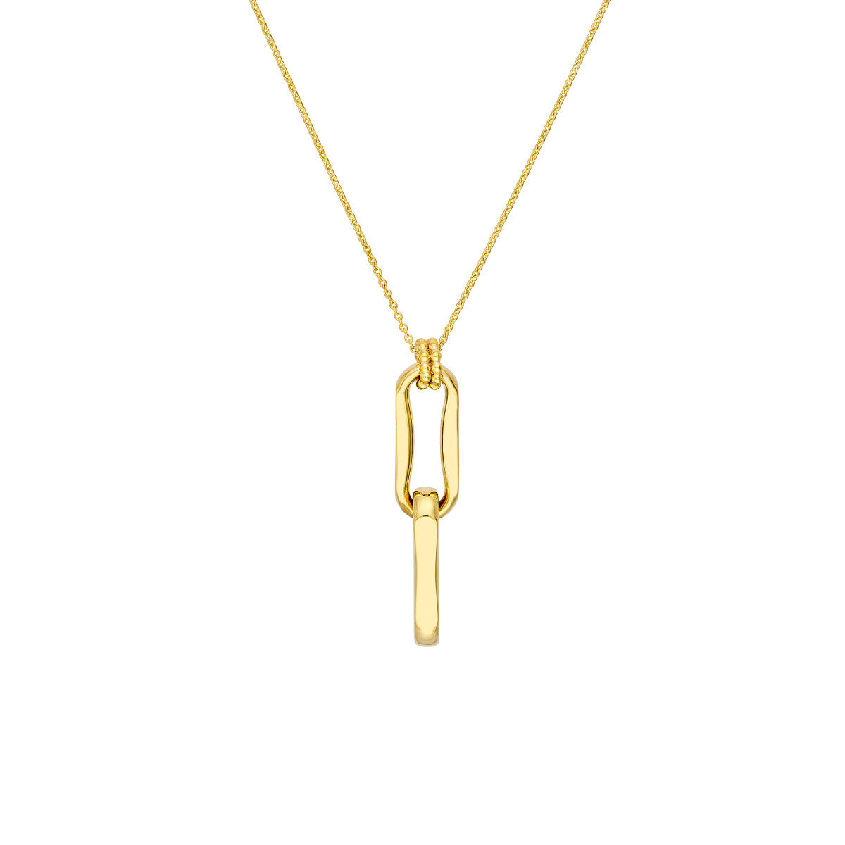 14K Yellow Gold Pinched Oval Link Drop Necklace