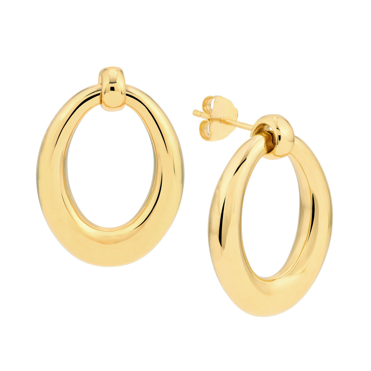 14K Yellow Gold Graduated Oval Post Earrings