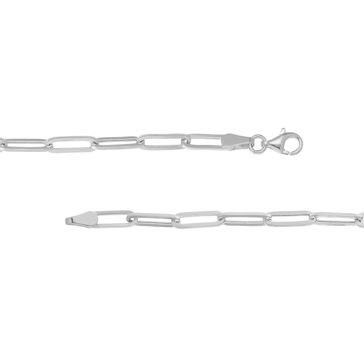 14K White Gold Hollow Paperclip Link Bracelet