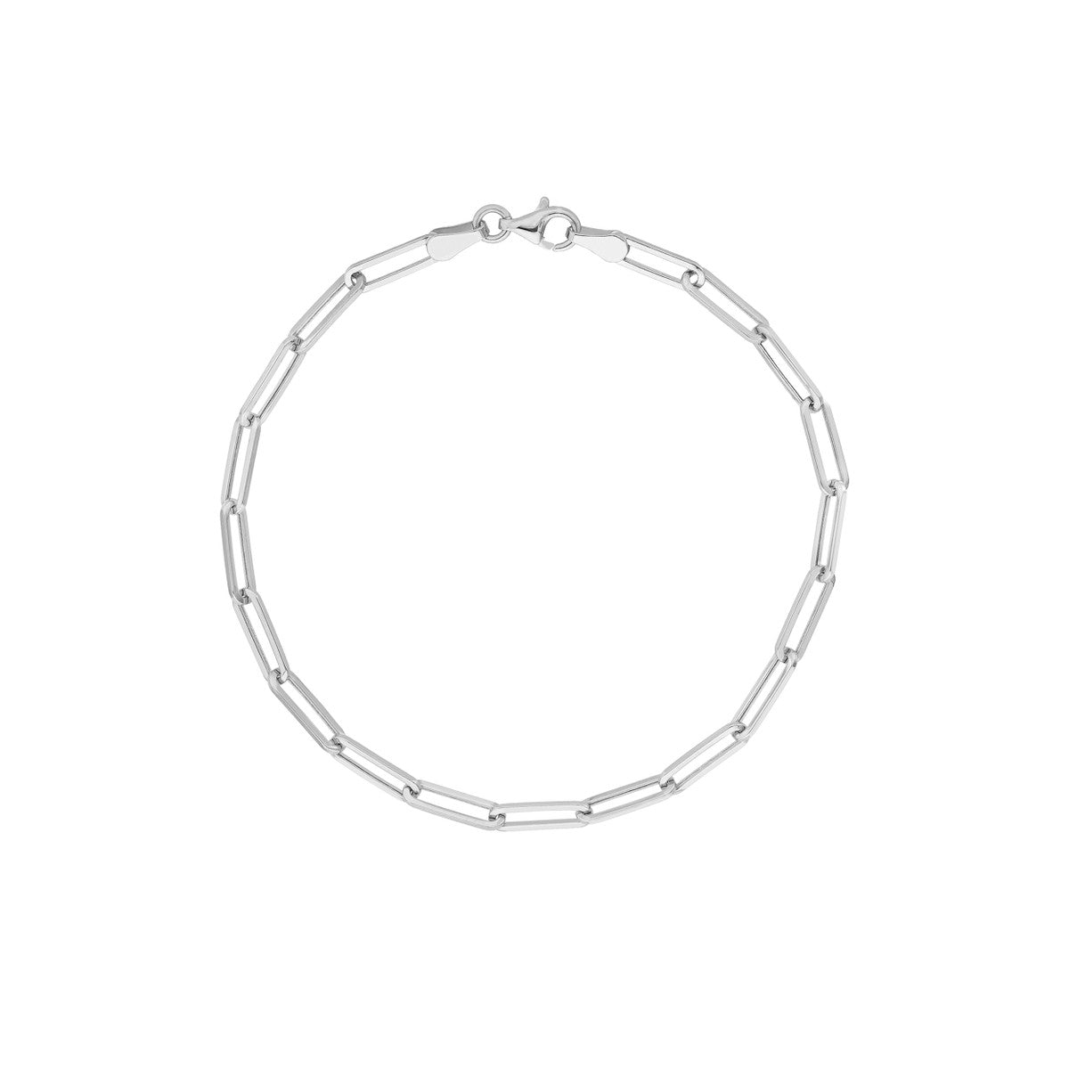 14K White Gold Hollow Paperclip Link Bracelet