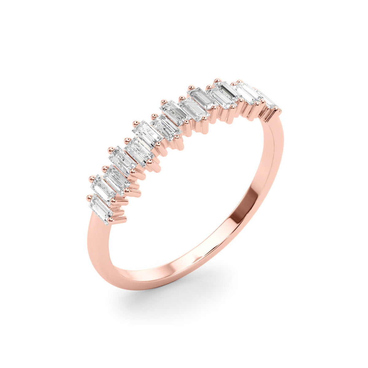 14K Rose Gold Straight Baguette Partial Diamond Band