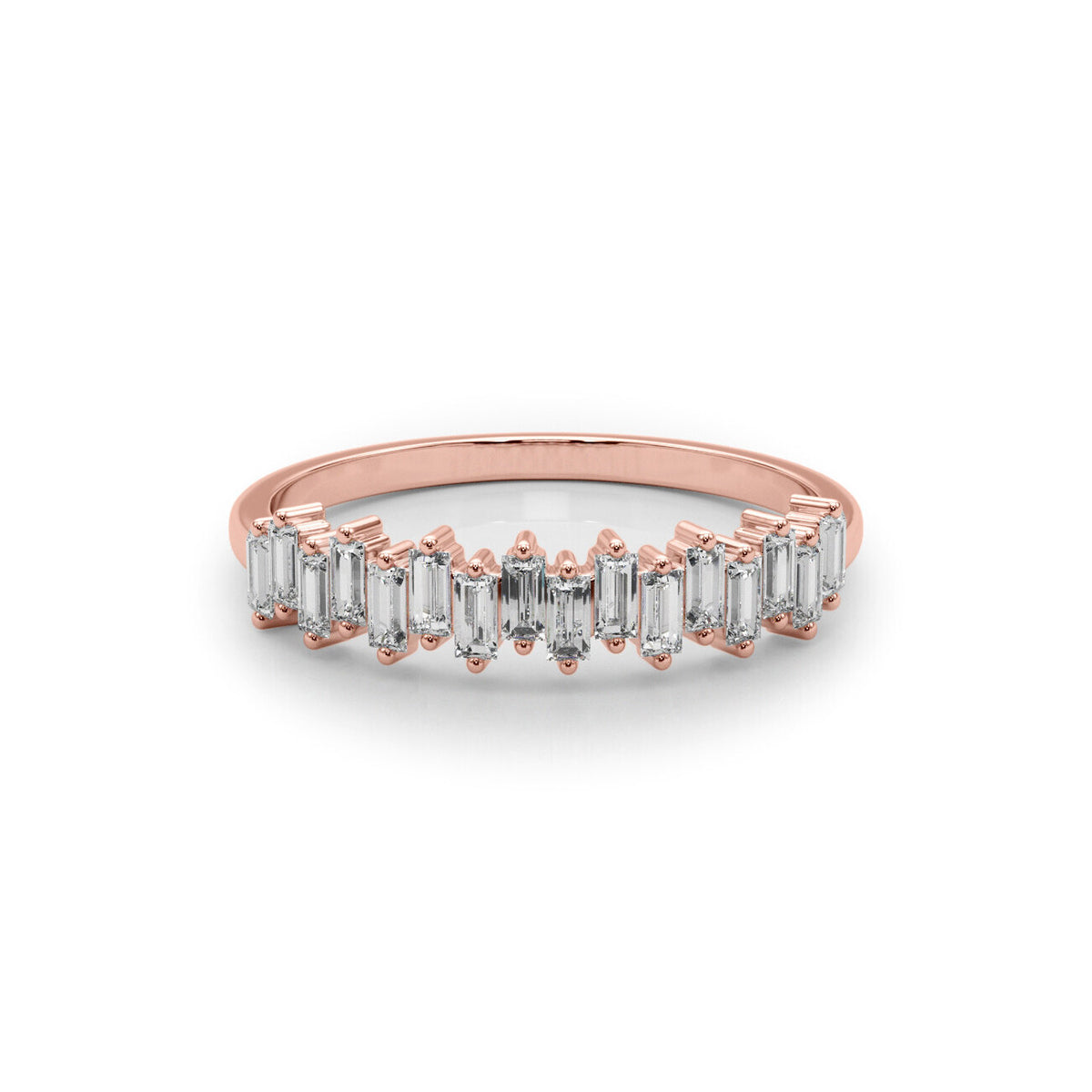 14K Rose Gold Straight Baguette Partial Diamond Band