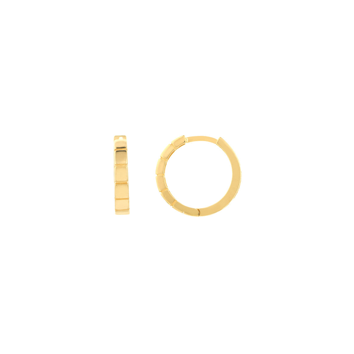14K Yellow Gold Square Design Huggie Earrings