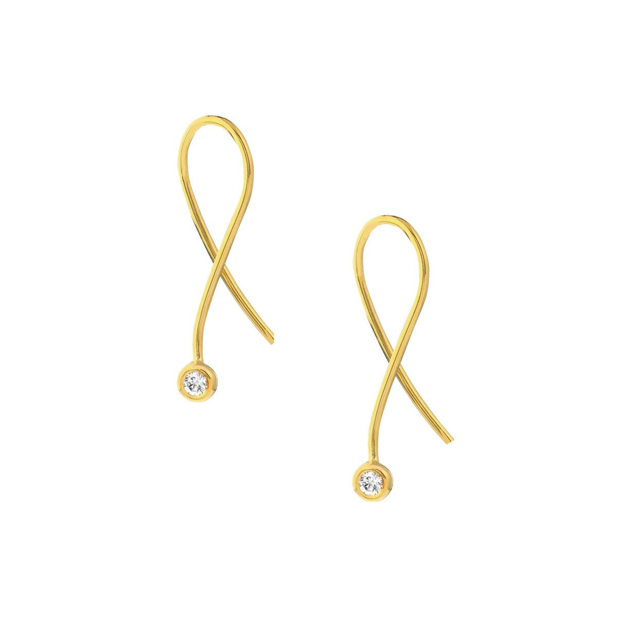 14K Yellow Gold Diamond Bezel Wire Threader Earrings