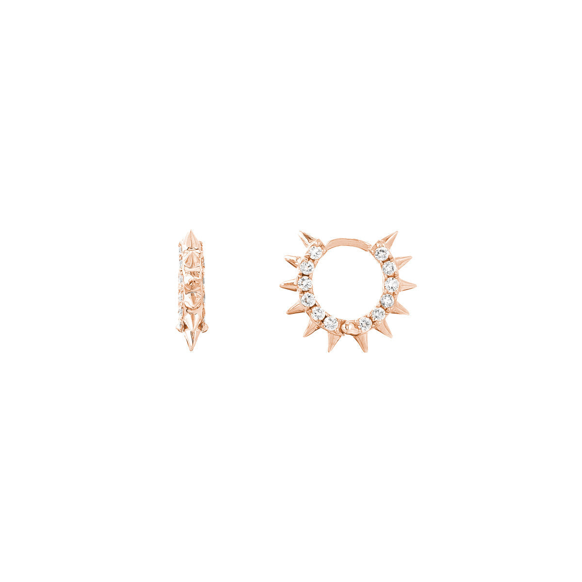 14K Rose Gold Diamond Pave Spike Huggies