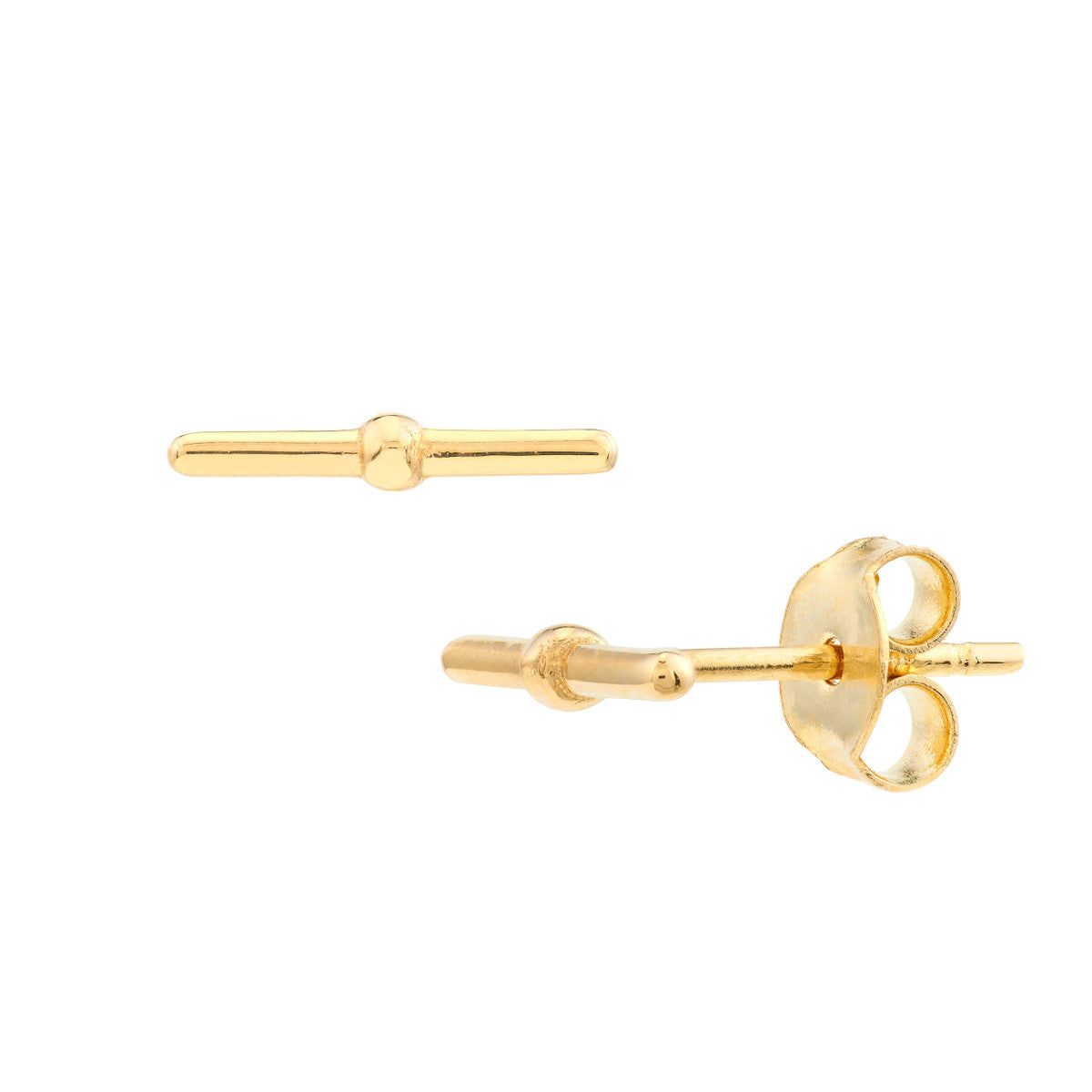 14K Yellow Gold Bar Stud Earrings