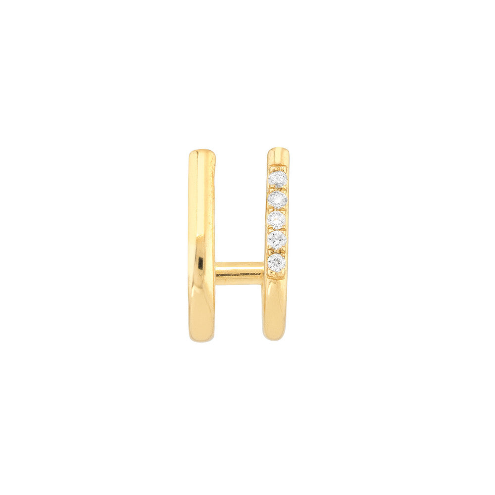 14K Yellow Gold Diamond Double J Earrings