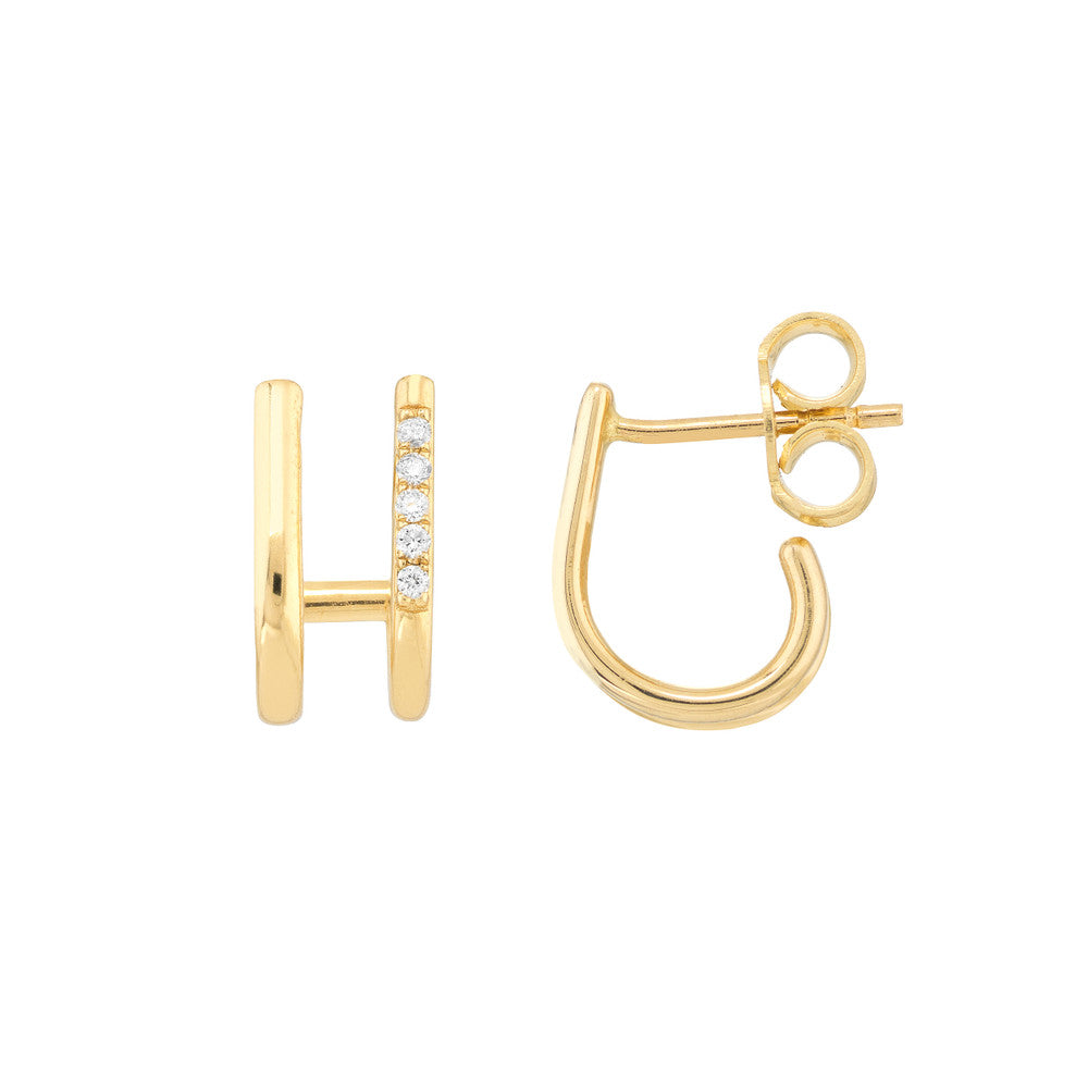 14K Yellow Gold Diamond Double J Earrings