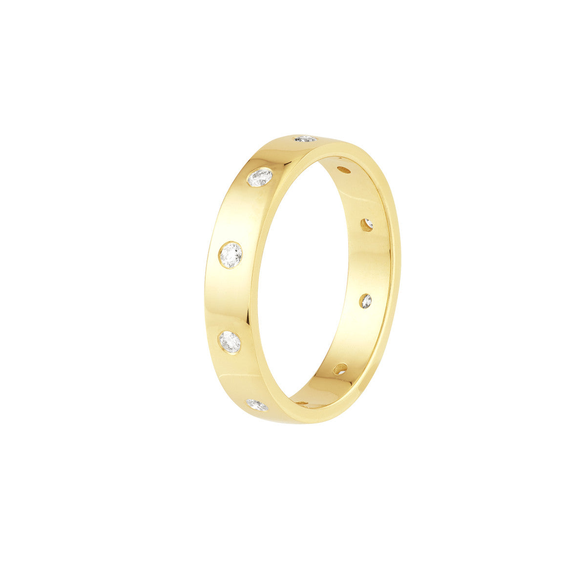 14K Yellow Gold Flush Set Diamond Flat Band