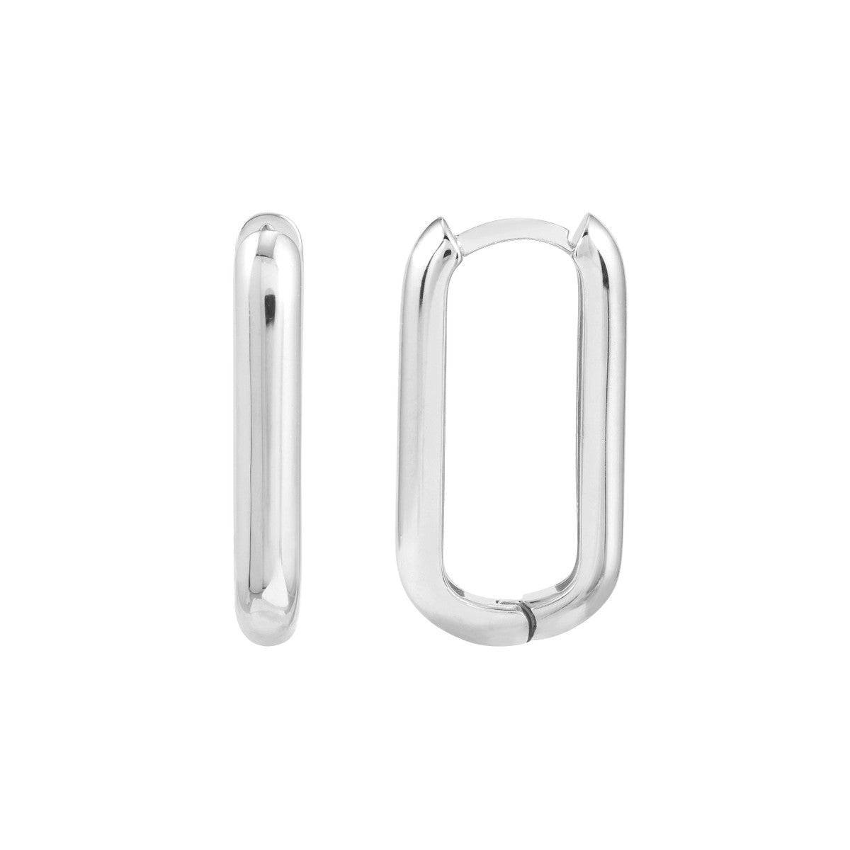 14K White Gold Elongated Polished Hoop Earrings