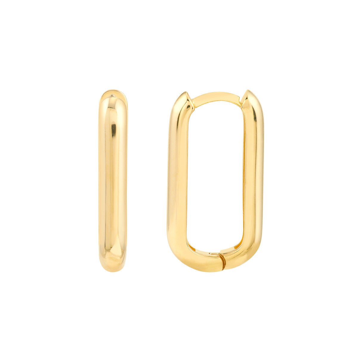 14K Yellow Gold Elongated Polished Hoop Earrings