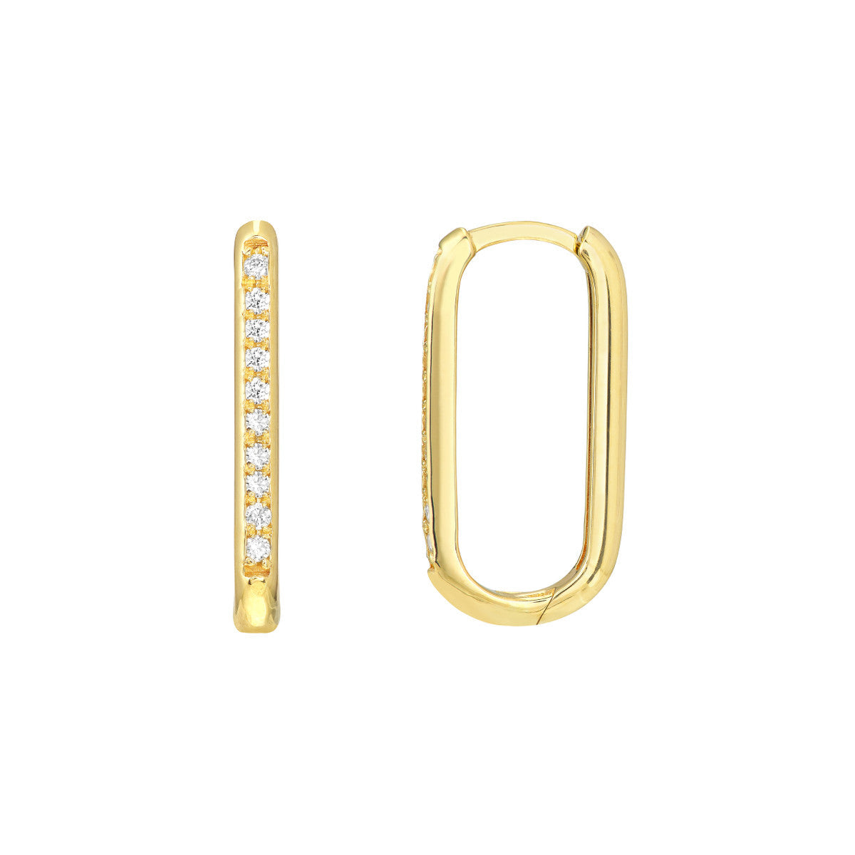 14K Yellow Gold Channel-Set Diamond Elongated Hoops